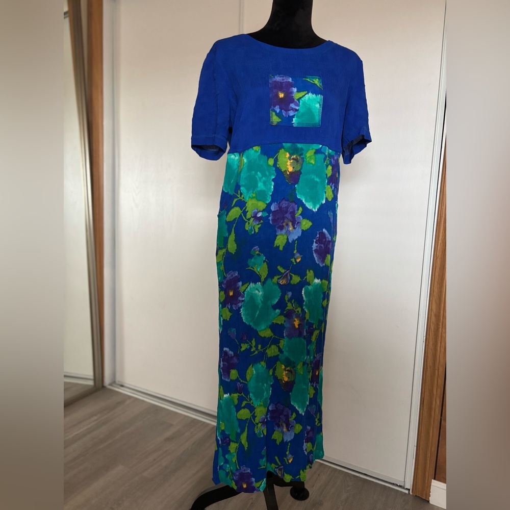 VTG Hawaiian Style Dress Women’s Size 10 Blue Green coastal grandma grandmacore